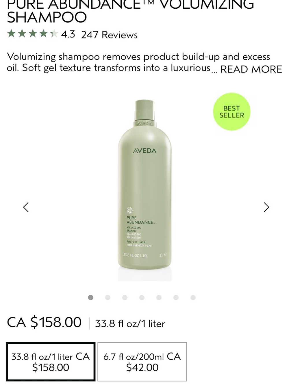 AVEDA Pure Abundance Volumizing Shampoo — Sage Green Bottle